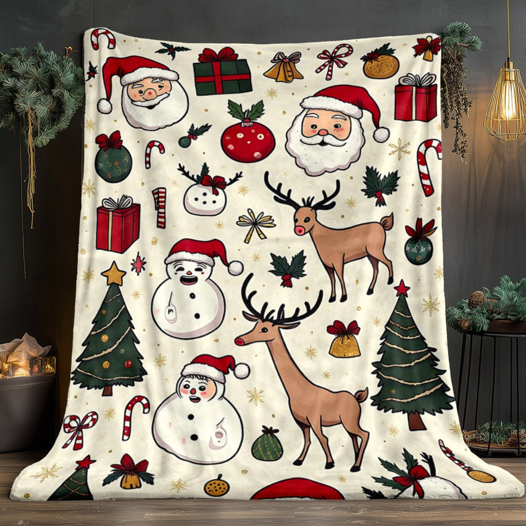 1pc Santa Claus Reindeer Pattern Blanket, Christmas Holiday Decor Design, Soft Plush, Flannel Material Lightweight Durable, Multiple Sizes Available, Ideal for Christmas, Outdoor Courtyard, Leisure Time, Christmas Holiday Decoration