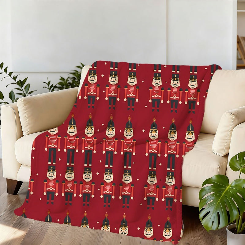 1pc 2D Flat Printing, Nutcracker Theme Blanket, Soft Fleece Blanket - Red Design, Suitable for Living Room, Bedroom, Sofa, And Casual Reading