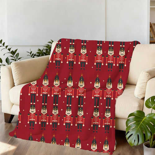 1pc 2D Flat Printing, Nutcracker Theme Blanket, Soft Fleece Blanket - Red Design, Suitable for Living Room, Bedroom, Sofa, And Casual Reading
