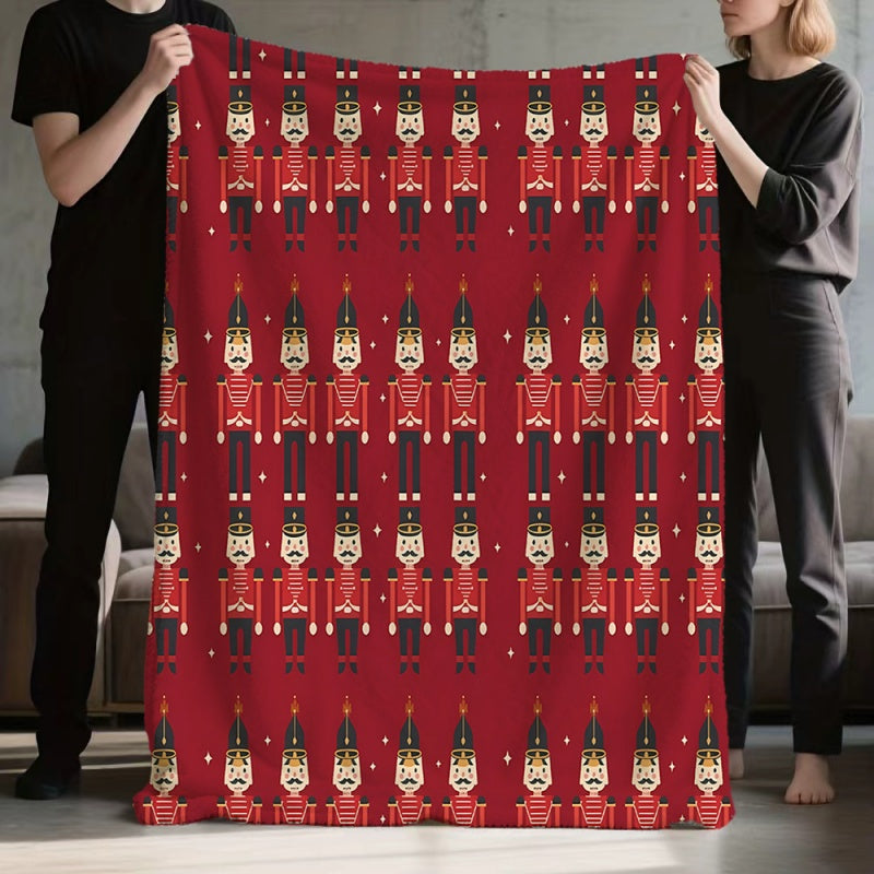 1pc 2D Flat Printing, Nutcracker Theme Blanket, Soft Fleece Blanket - Red Design, Suitable for Living Room, Bedroom, Sofa, And Casual Reading