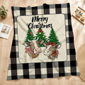 1pc Christmas Cow And Pine Tree Pattern Cream Beige Flannel Blanket, Festive Warm Design, Soft Plush All-Season Use, Suitable for Weekend Sofa Naps, Bedroom Bed Use, And Seasonal Home Decor