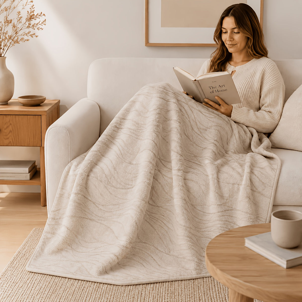 Posters & Prints 2D Flat, Oat Corrugated Simple Blanket Light Coffee Streamlined Living Room Sofa Bedroom Lunch Break Air Conditioning Blanket, 2D Flat