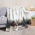 1pc Christmas Reindeer And Fir Tree Snowflake Pattern Flannel Blanket, Soft Comfortable Warm, White Winter Design, All-Season Blanket, Warm Cover, Multiple Sizes Available, Suitable for Living Room Sofa, Bedroom, Reading Corner