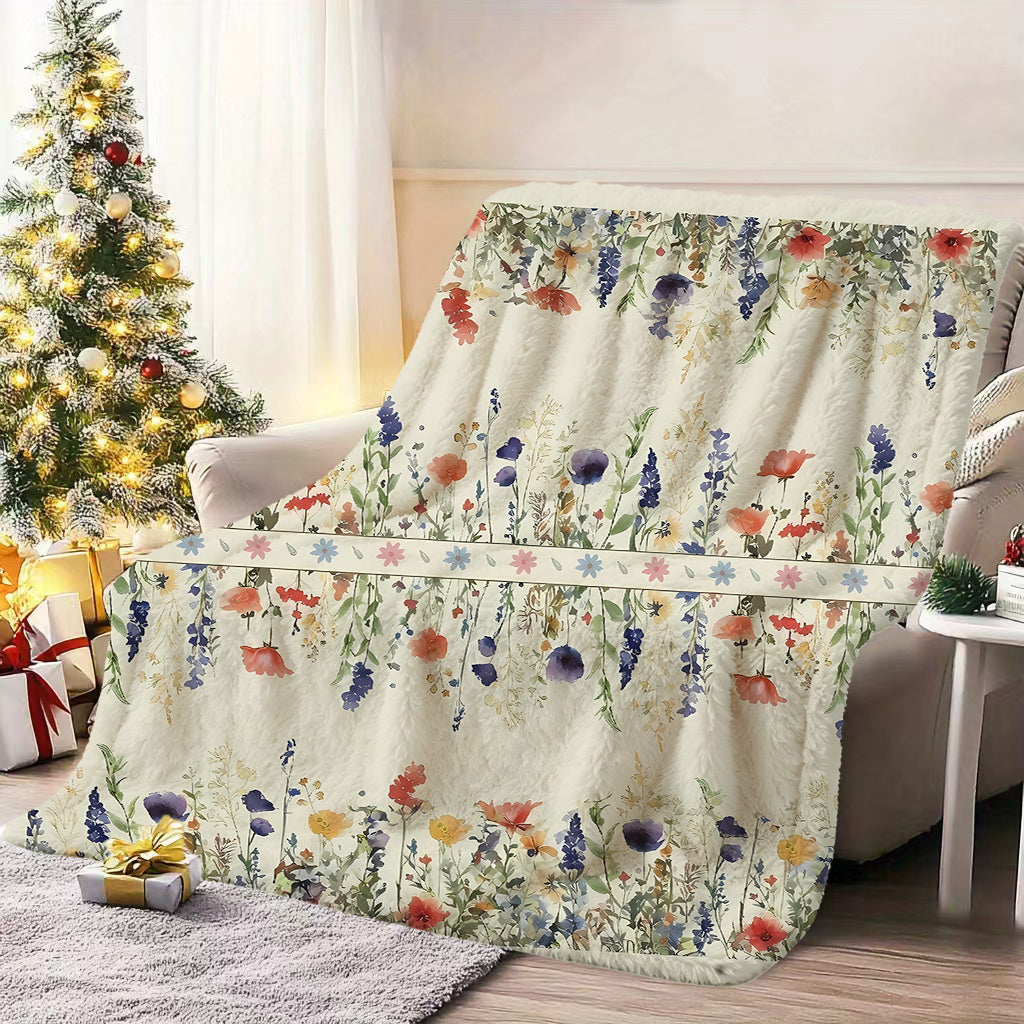 1pc Floral Pattern Blanket, Pastoral Style Design, Soft Plush Surface, Lightweight and Durable Flannel Material, Available in Multiple Sizes, Perfect for Holiday Gatherings, Living Room Lounging, Bedroom Sleep, Study Reading, and Seasonal Home Decor