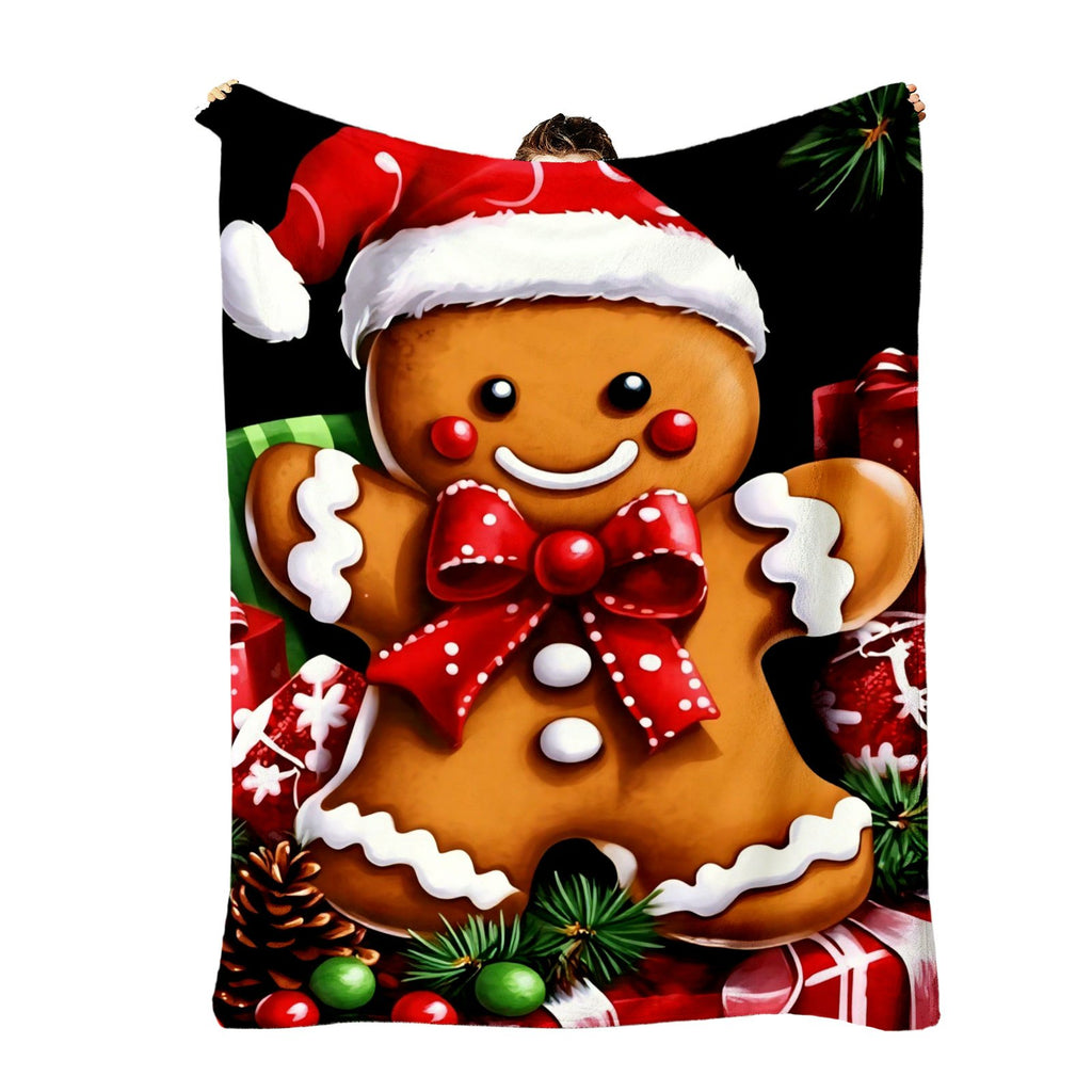 A Gingerbread for Man Pattern Santa Hat Gift, Comfortable Flannel Blanket, Soft and Warm Flannel Sofa Blanket, Suitable for Sofas, Cars and Offices, a Must for Naps, Christmas Gifts