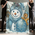 1pc, 2D Flat Snowman and Gingerbread for Man Pattern Flannel Blanket, Soft, Comfortable, and Warm, Blue and White Christmas-themed Design, Durable Plush Surface, Suitable for All Seasons, a Cozy Throw Blanket, Suitable for Weekend Naps on the Sofa