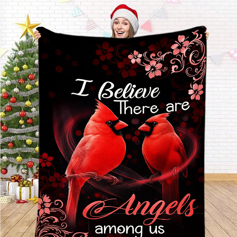 1pc Christmas Cardinal Print Flannel Blanket, Soft And Warm Polyester Fiber Blanket, Multi-Functional Portable Design, Cardinal Style Durable Fabric, Suitable for Sofa, Upholstery, Living Room, Home, Travel