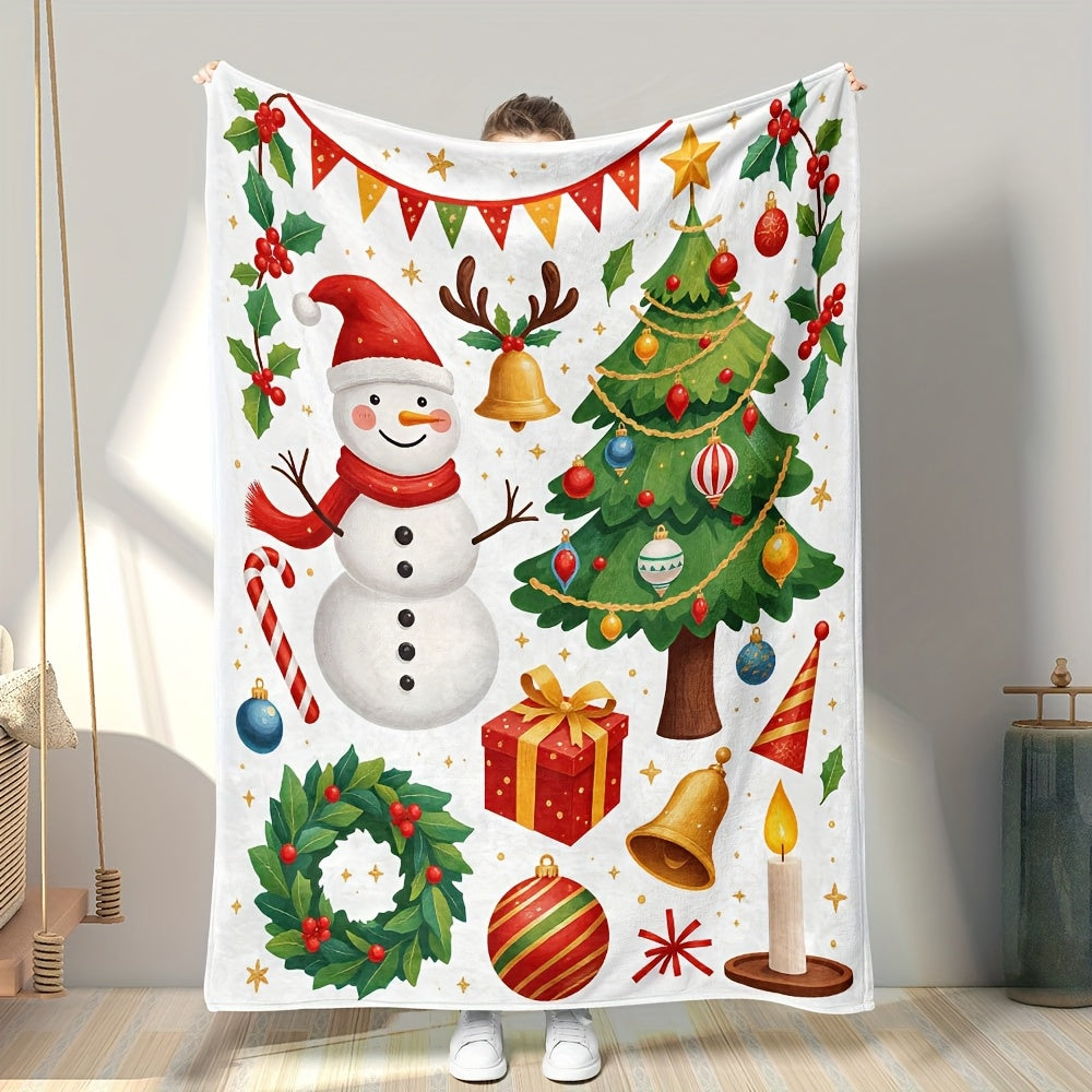 1 Christmas Snow and Christmas Tree Pattern Blanket, Holiday Print Design, Full-Body Cover Blanket, Soft Flannel Plush Surface, Lightweight and Durable, Multiple Sizes Available, Suitable for Christmas Decorations, Living Room Leisure