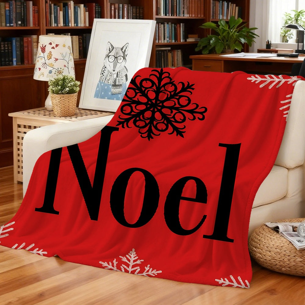 1pc Red Snowflake And "Noel" Letter Christmas Theme Flannel Blanket, Christmas Winter Body Blanket, Soft Plush All-Season Use, Suitable for Movie Entertainment Time, Weekend Sofa Nap, And RV Travel