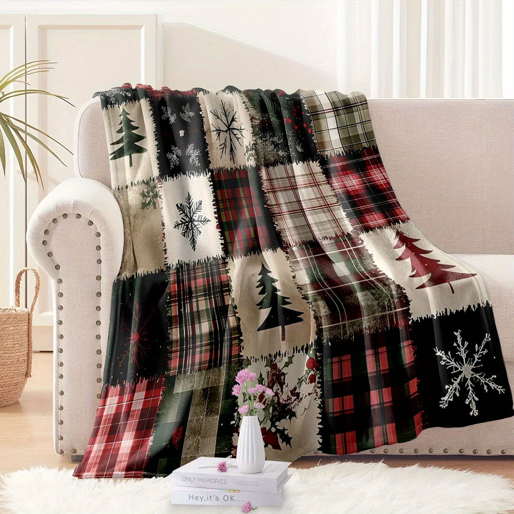 A Retro Warm and Comfortable Christmas Buffalo Plaid Printed Flannel Blanket, the Perfect Gift for Christmas and Birthdays, Suitable for Christmas, and Sofa Decoration, Contemporary Soft and Comfortable Flannel Blanket, Suitable for Sofas