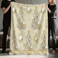 1pc Flannel Blanket with Christmas Tree and Floral Pattern, Embellished with Golden Stars, Soft, Comfortable, and Warm. Beige and Golden Design, All-season Universal Throw, Warm Lap Blanket. Available in Multiple Sizes. Suitable for Living Room