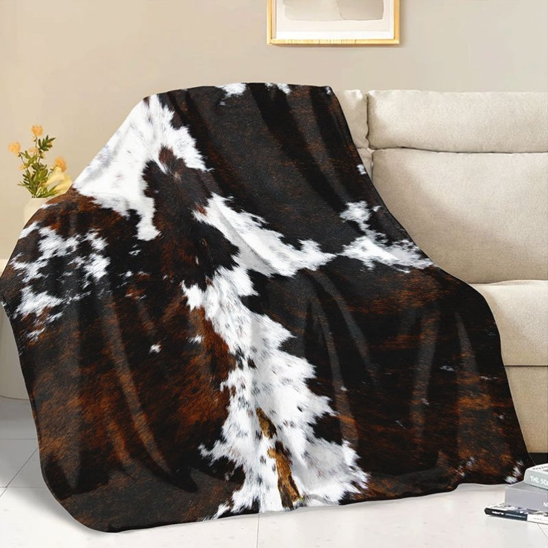 1pc, Faux Leather Flannel Blanket, Soft, Comfortable And Warm, Black Brown White Color-Block Design, Durable Velvet Surface, All-Season Bed Blanket, Warm Cover, Multi-Size Optional, Suitable for Living Room Sofa, Bedroom Bed, Office Rest
