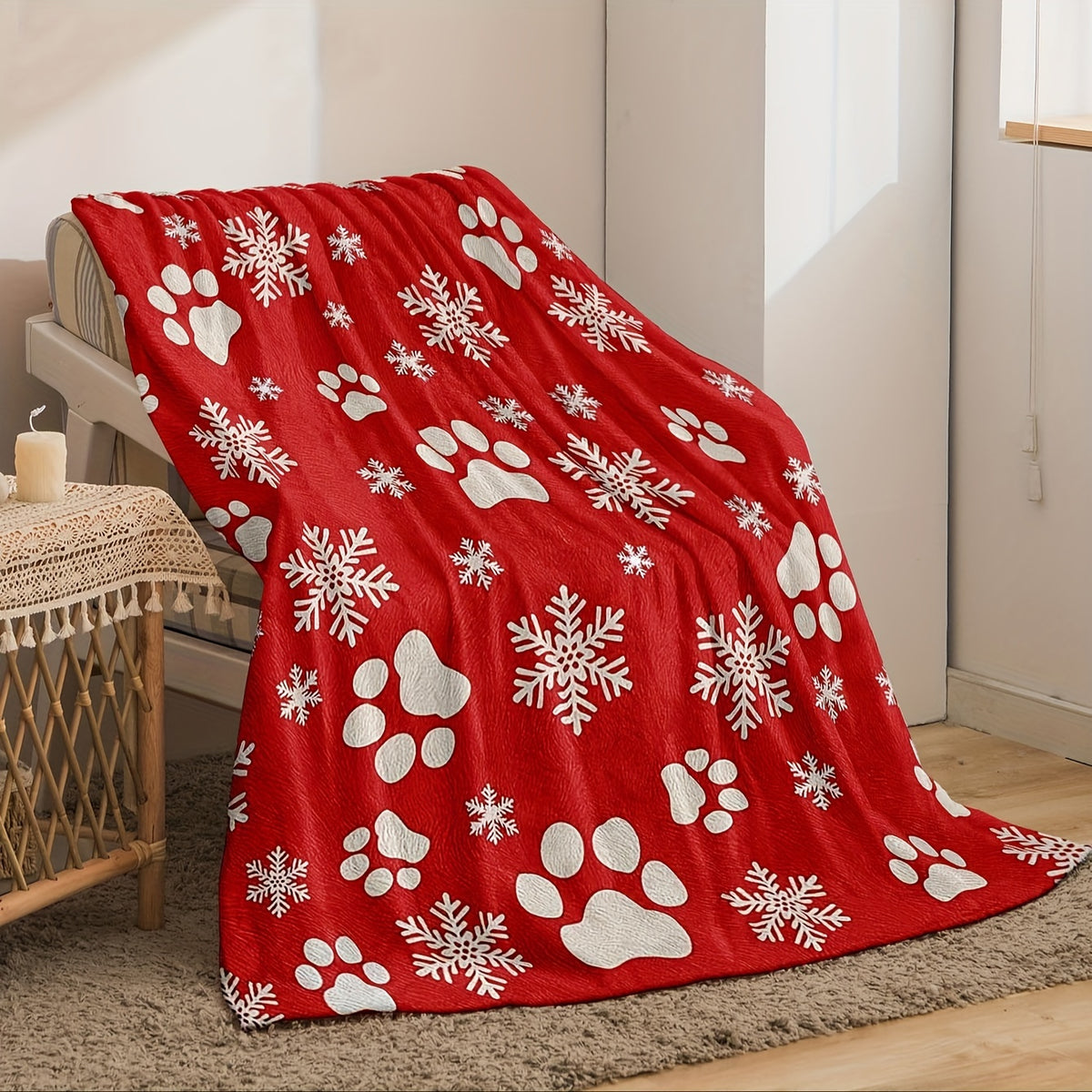 Modern Style Reversible Fleece Blanket, Digital Printing Christmas Animal Paw Print Pattern, Super Warm And Soft And Comfortable, Skin-Friendly And Anti-Pilling, Multi-Purpose for Sofas, Offices, Interior Decoration, Lunch Breaks