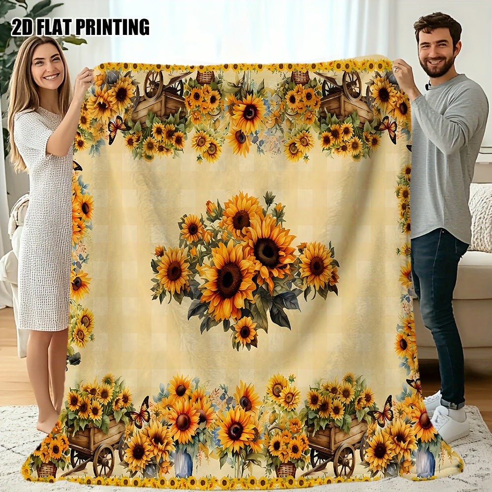 1pc Sunflower Patterned Blanket, Pastoral Style Design, Soft Plush Surface, Flannel Material Lightweight And Durable, Multiple Sizes Available, Ideal for Autumn, Living Room, Bedroom, Study, Daily Home Decor
