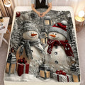 1pc Christmas Snowman and Lantern Gift Pattern Flannel Large Blanket in Black and Red, Multiple Sizes Available, Full-Body Blanket, Christmas Winter Decoration, Durable Plush Surface, Suitable for Living Room Sofa Cover, Weekend Sofa Naps