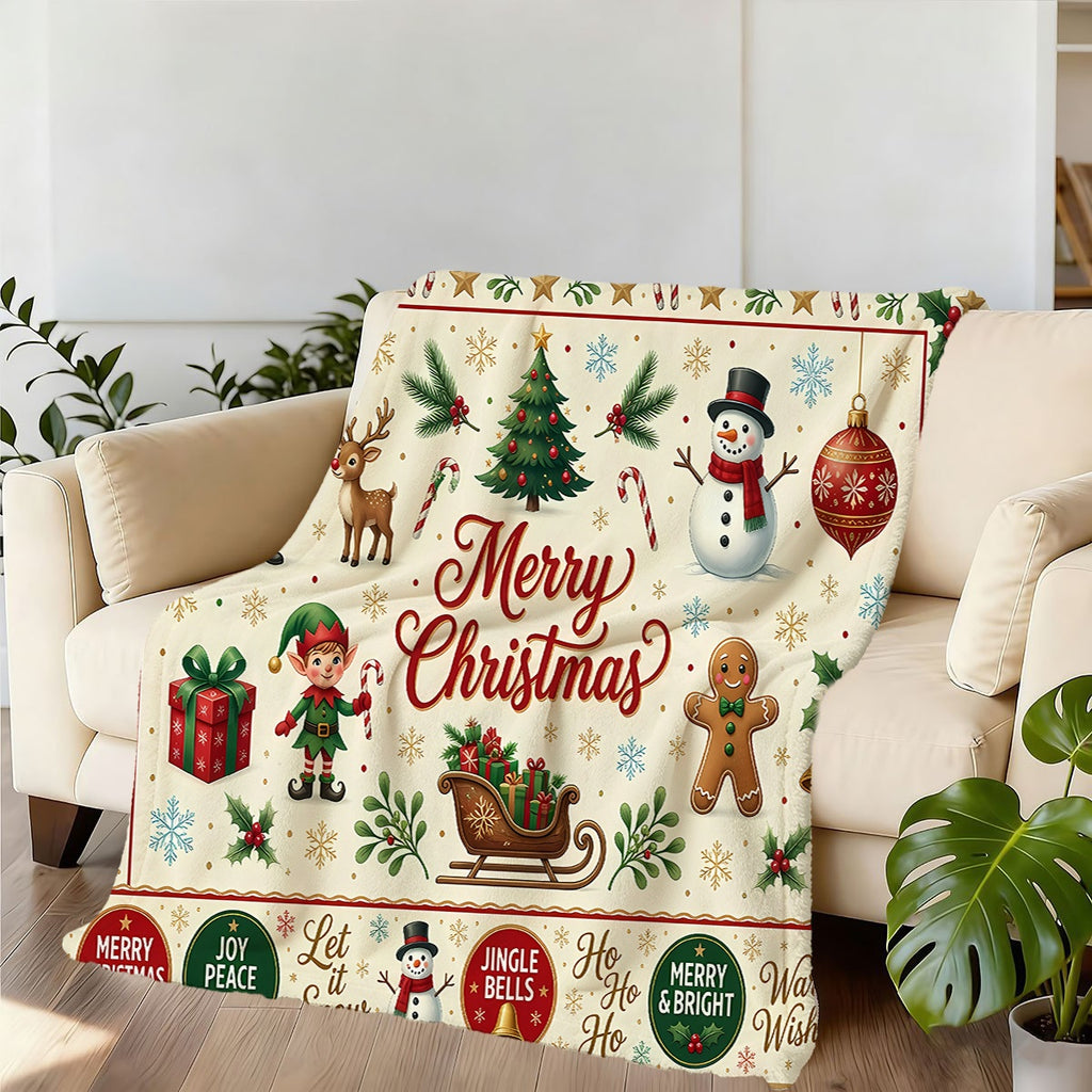 1pc, Santa Claus and Snowman Pattern Christmas Themed Flannel Blanket, Soft, Comfortable, and Warm, Base with Holiday Design, Durable Plush Surface, All-Season Universal Sofa Blanket, Warm Cover Blanket, Multiple Sizes Available, Suitable for Living