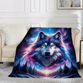 1pc 2D Flat Print Starry Sky Wolf Head Blanket, Soft Flannel Throw—deep Blue-purple Gradient Design, Multiple Sizes Available, Suitable for Living Room Sofas, Bedroom, Outdoor Camping, Reading Time, and Movie-watching Moments, 2D Flat