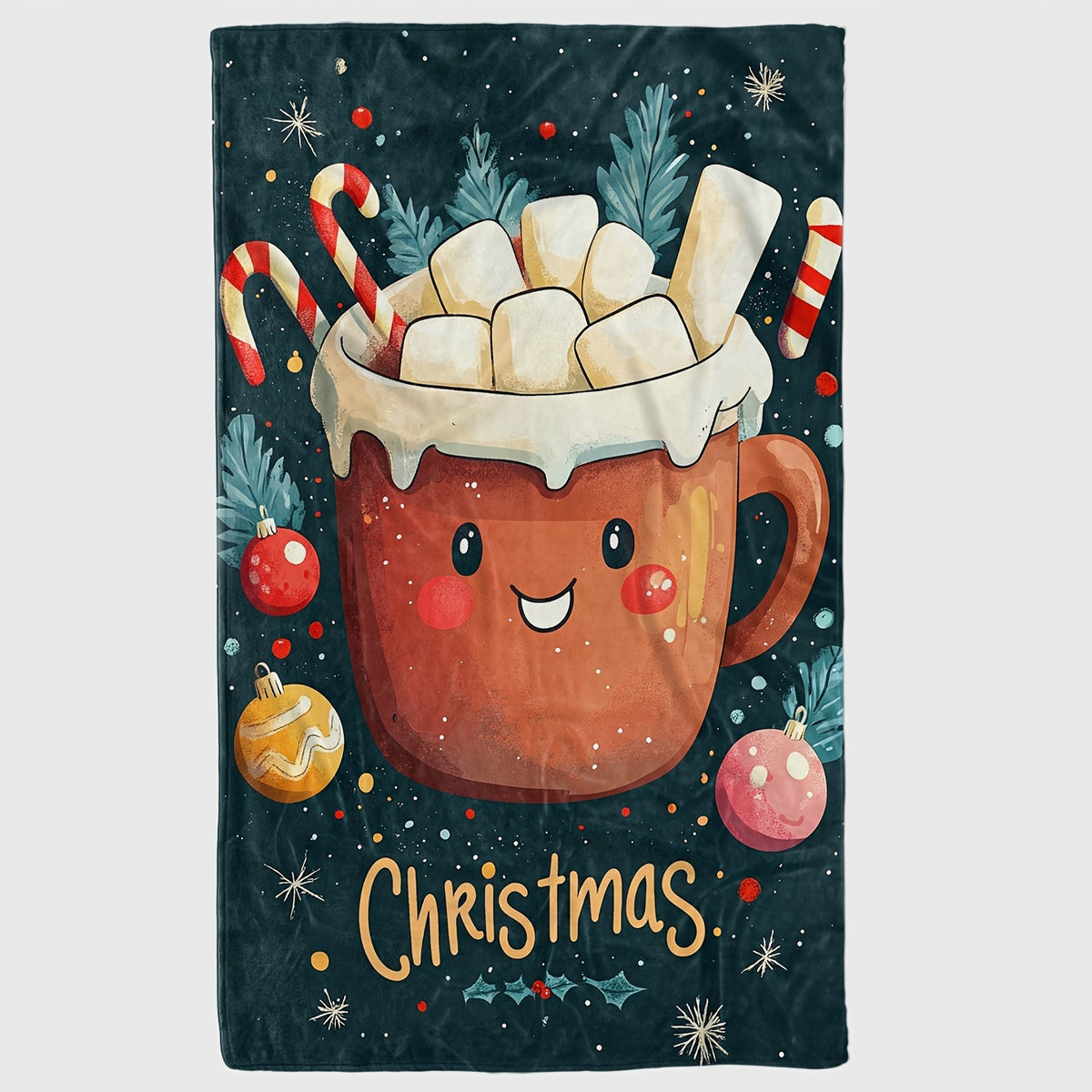 1pc Christmas Hot Cocoa Mug Pattern Flannel Blanket, Soft, Comfortable, and Warm, Deep Blue Starry Sky Design, Durable Plush Surface, All-Season Bed Blanket, Warm Throw Blanket, Multiple Sizes Available, Suitable for Living Room, Bedroom
