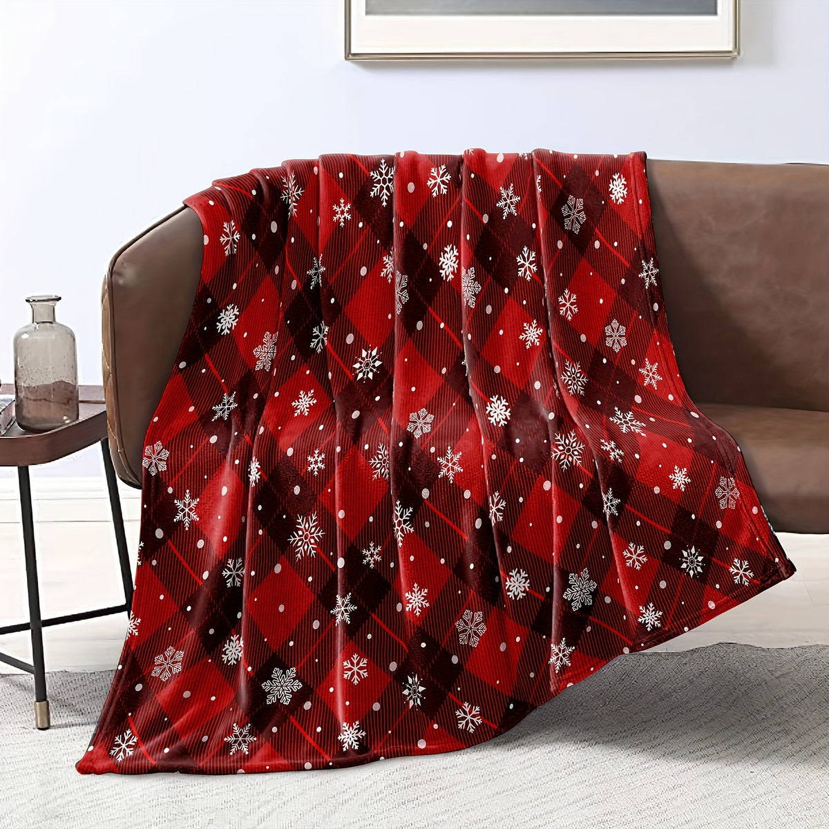 1pc Christmas Snowflake Red and Black Plaid Flannel Blanket, Soft, Comfortable, and Warm, with a Red and Black Plaid Design, Durable Plush Surface, All-season Universal Bed Blanket, Warm Throw Blanket, Multiple Sizes Available, Suitable for Living