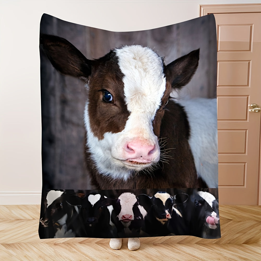 1pc 2D Printed Flannel Cow-Themed Blanket, Featuring an Adorable Cow Print Design—soft, Warm, and Cozy, Lightweight and Durable, Available in Multiple Sizes. Perfect for Holiday Gifts, Living Room Relaxation, Bedroom Warmth, Office Naps