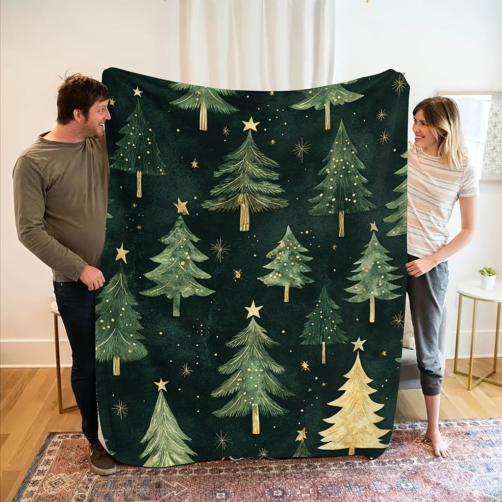 1 Christmas Tree Patterned Blanket, Festive Design, Soft Plush Surface, Lightweight and Durable Flannel Material, Available in Multiple Sizes, Perfect for Holidays, Living Rooms, Bedrooms, and Studies