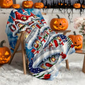 1pc Snowman And Christmas House Pattern Blue Design Flannel Oversized Blanket, Christmas Winter Decor, Suitable for Weekend Sofa Naps, Home Afternoon Rest, Camping Leisure