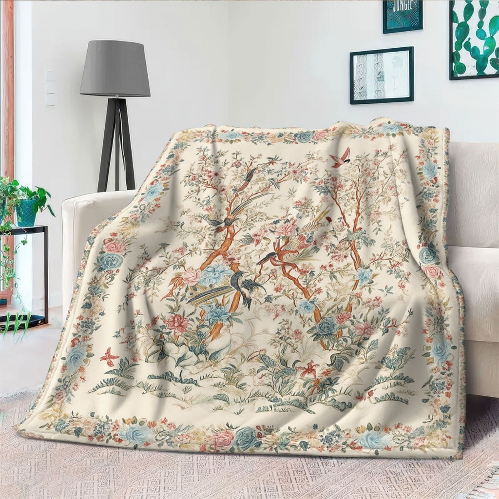 1 Reversible Bohemian-style Floral and Animal Print Blanket - Soft and Warm Flannel Bedspread, Suitable for Sofa, Bed, and Travel - Comfortable Vintage Bedspread with Animal and Plant Patterns
