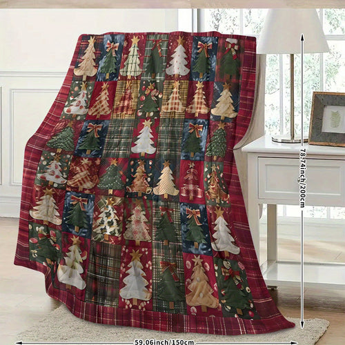 1 Comfortable Patchwork Christmas Digital Printed Flannel Blanket - Soft Four Seasons Machine Washable for Sofas, Tops, Camping and Offices - Plaid and Geometric Holiday Decor - Ideal Gift, Christmas Blanket