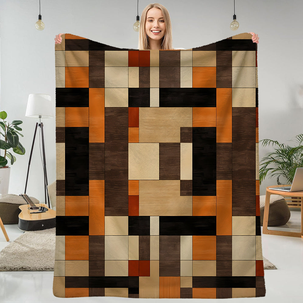 1pc Geometric Square Pattern Blanket, Modern Minimalist Style Design, Soft Plush Surface, Flannel Material Lightweight And Durable, Multiple Sizes Available, Ideal for Holiday Gatherings, Living Room Leisure, Bedroom Sleep, Study Reading
