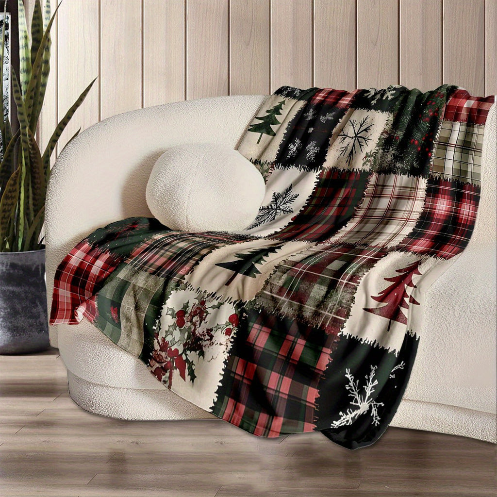 A Retro Warm and Comfortable Christmas Buffalo Plaid Printed Flannel Blanket, the Perfect Gift for Christmas and Birthdays, Suitable for Christmas, and Sofa Decoration, Contemporary Soft and Comfortable Flannel Blanket, Suitable for Sofas