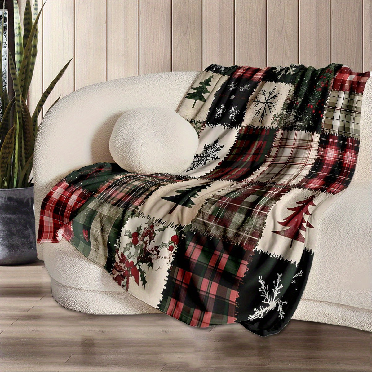 A Retro Warm and Comfortable Christmas Buffalo Plaid Printed Flannel Blanket, the Perfect Gift for Christmas and Birthdays, Suitable for Christmas, and Sofa Decoration, Contemporary Soft and Comfortable Flannel Blanket, Suitable for Sofas