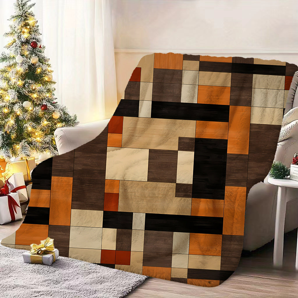 1pc Geometric Square Pattern Blanket, Modern Minimalist Style Design, Soft Plush Surface, Flannel Material Lightweight And Durable, Multiple Sizes Available, Ideal for Holiday Gatherings, Living Room Leisure, Bedroom Sleep, Study Reading