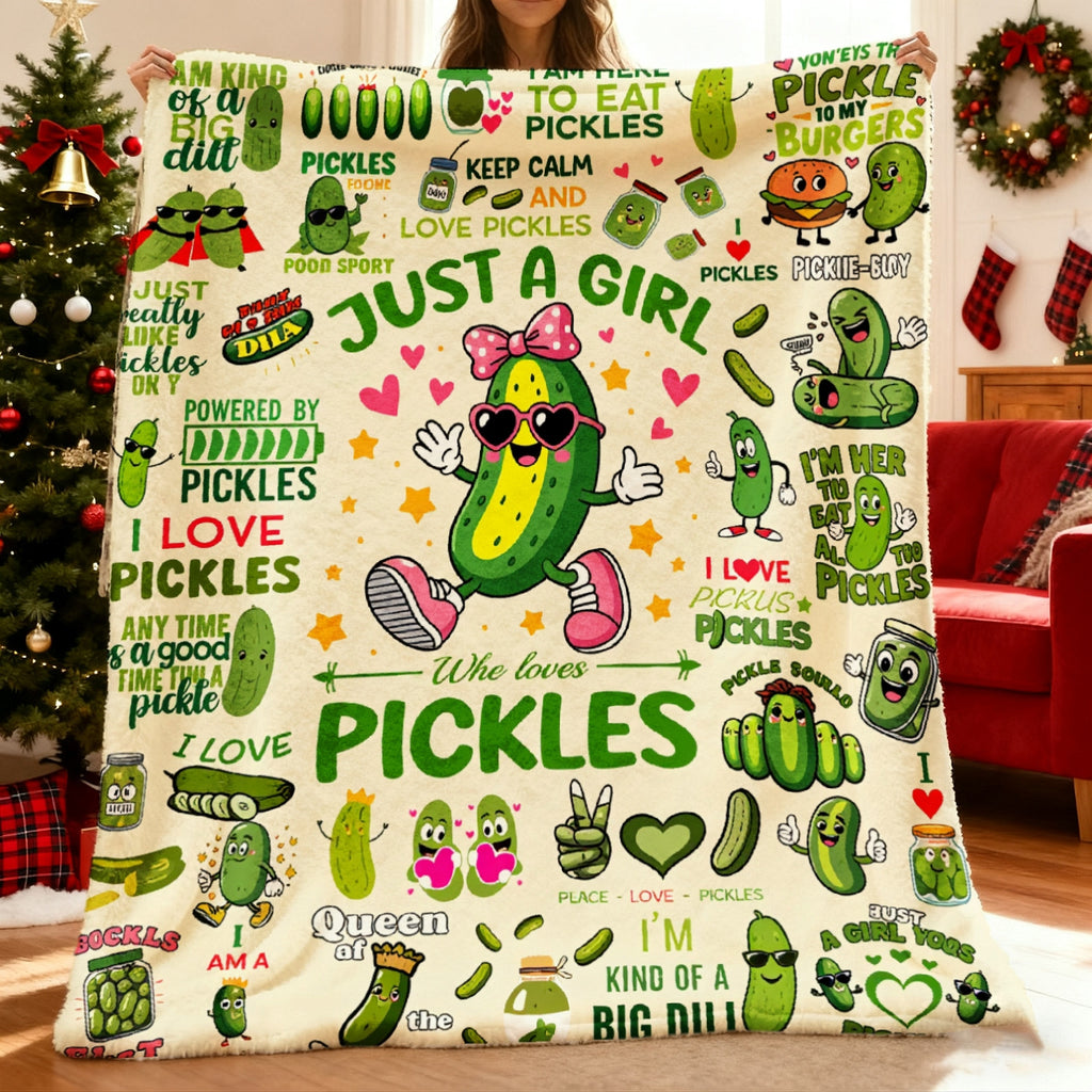 JOOCAR Pickle Theme Plush Blanket - Soft Flannel Comfortable in All Seasons, Cover, Printed with Cute Pickle Pattern, Cucumber and Dill Pattern, Green and White Color Scheme for Room and Travel - Fun Gifts (Pickle Lovers) 1 Birthday Gift