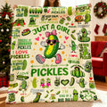 JOOCAR Pickle Theme Plush Blanket - Soft Flannel Comfortable in All Seasons, Cover, Printed with Cute Pickle Pattern, Cucumber and Dill Pattern, Green and White Color Scheme for Room and Travel - Fun Gifts (Pickle Lovers) 1 Birthday Gift