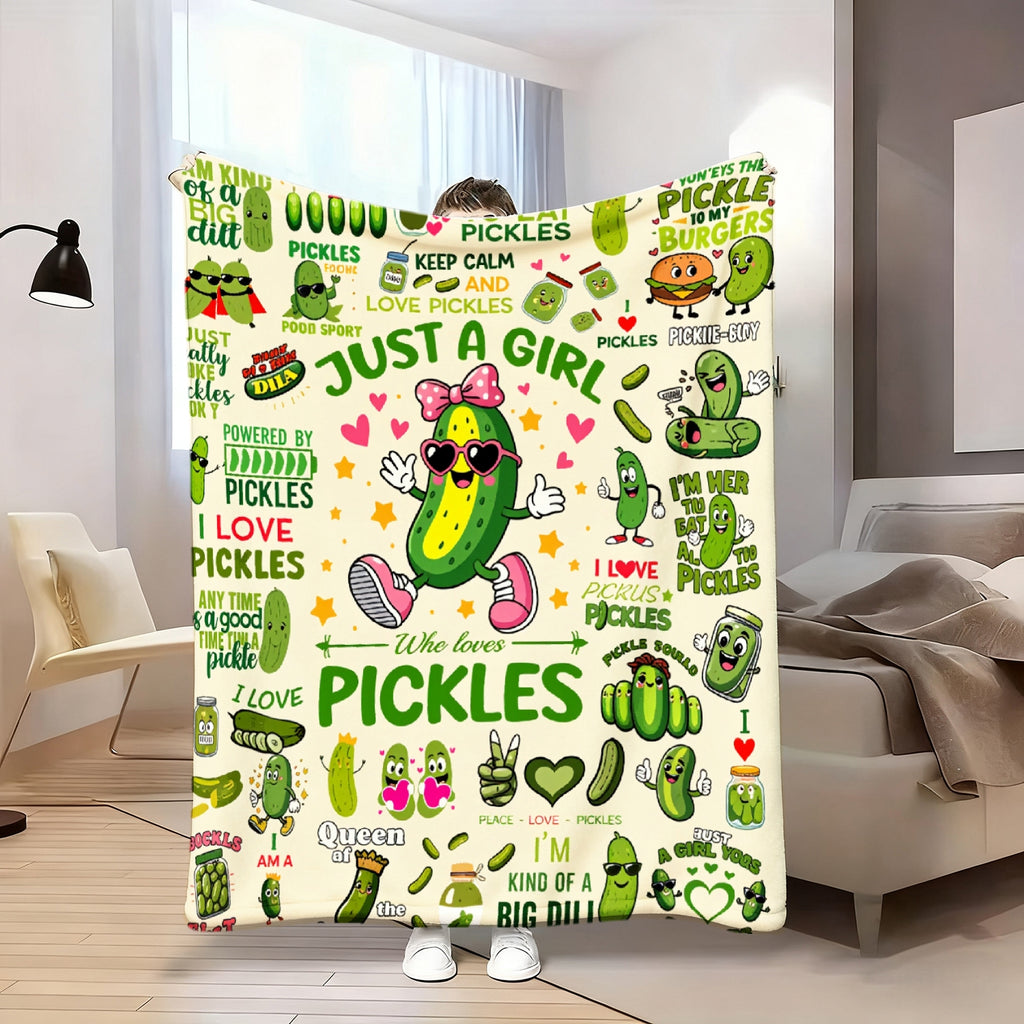 JOOCAR Pickle Theme Plush Blanket - Soft Flannel Comfortable in All Seasons, Cover, Printed with Cute Pickle Pattern, Cucumber and Dill Pattern, Green and White Color Scheme for Room and Travel - Fun Gifts (Pickle Lovers) 1 Birthday Gift