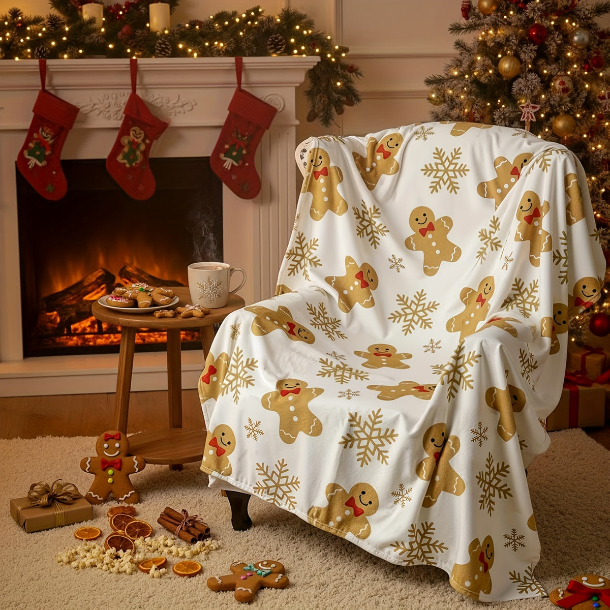 1pc Christmas Gingerbread Blanket - Super Soft Plush Flannel, Cover, with Gingerbread Boy, Lightweight All Season Sofa, Sofa, Cover - Comfortable Holiday Decor, Suitable for Living Room, Gifts - Easy to Clean Hand Wash