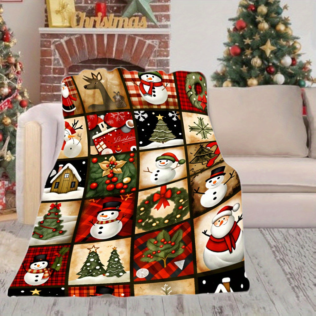 JOOCAR 1pc Christmas Snowman Blanket, Warm and Comfortable Super Soft Flannel Blanket, Suitable for Four-season Home Decoration, Sofa, Office, Camping, Travel, Is the Perfect Gift for Family, Friends, Winter Lovers
