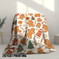 1pc Gingerbread Man And Christmas Candy Theme Beige Flannel Oversized Blanket, Winter Holiday Decor Design, Large Plush Throw Blanket, Suitable for Weekend Sofa Naps, Dorm Life, Festive Home Decoration