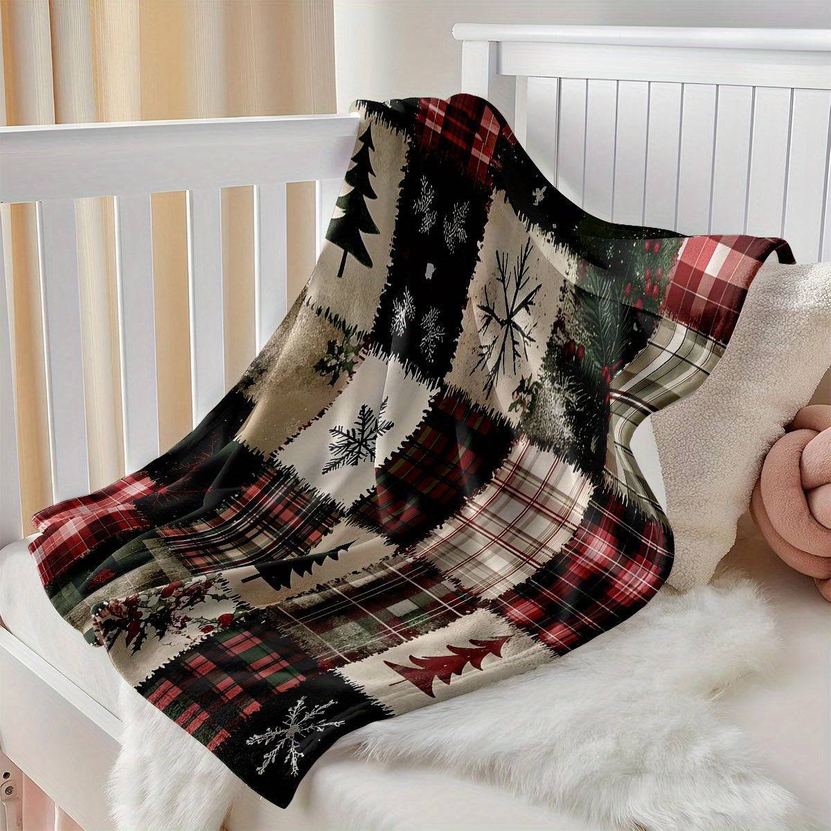 A Retro Warm and Comfortable Christmas Buffalo Plaid Printed Flannel Blanket, the Perfect Gift for Christmas and Birthdays, Suitable for Christmas, and Sofa Decoration, Contemporary Soft and Comfortable Flannel Blanket, Suitable for Sofas