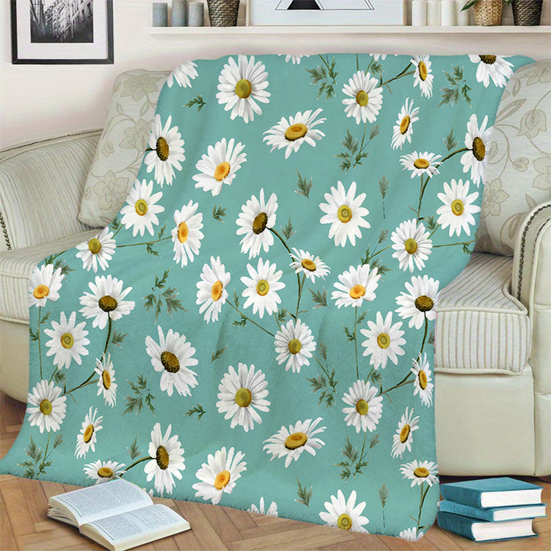 1pc Daisy Pattern Blanket, Fresh and Natural Style Design, Soft Plush Surface, Lightweight and Durable Flannel Material, Multiple Sizes Available, Perfect for Holiday Gifting, Living Room Leisure, Bedroom Sleep, Study Reading, Seasonal Home Decor