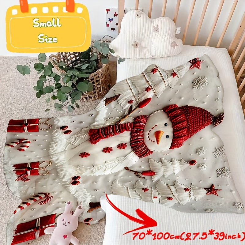 1pc Christmas Snowman and Pine Tree Pattern Flannel Blanket, Soft, Comfortable, and Warm, Red and White Design, Durable Plush Surface, All-Season Universal Sofa Blanket, Warm Throw Blanket, Multiple Sizes Available, Suitable for Living Room