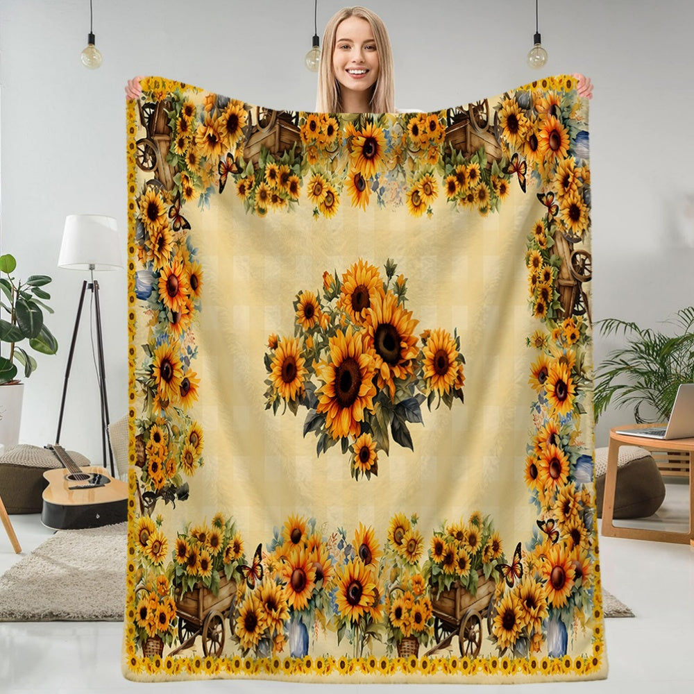 1pc Sunflower Patterned Blanket, Pastoral Style Design, Soft Plush Surface, Flannel Material Lightweight And Durable, Multiple Sizes Available, Ideal for Autumn, Living Room, Bedroom, Study, Daily Home Decor