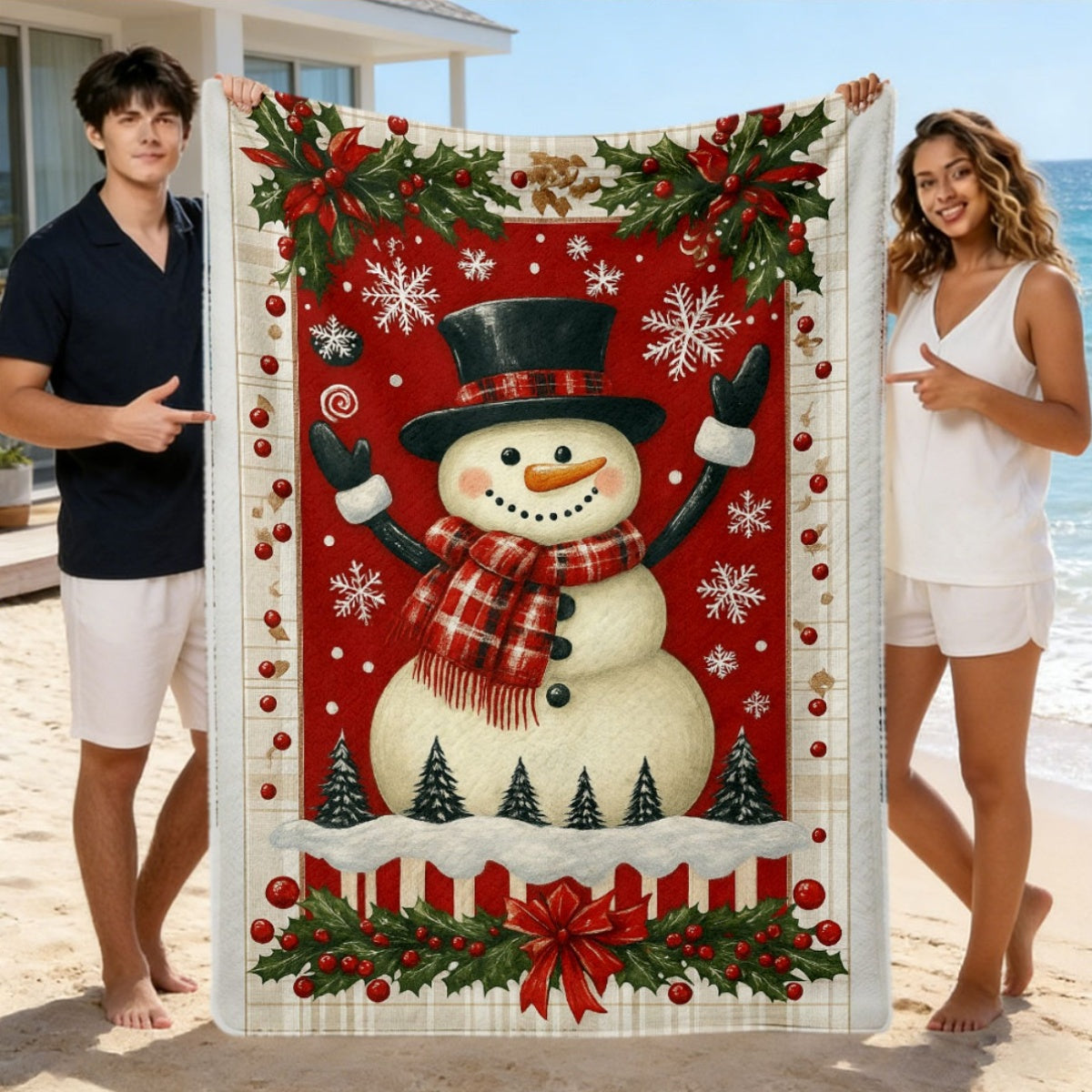 Christmas-Themed Flannel Blanket, Snowman Design, Soft And Breathable, Easy to Care For. Perfect for Decorating Your Home, Sofa, Bedroom, Office, Or Dormitory. It Is an Ideal Gift for Holidays And Christmas