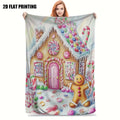 1pc Gingerbread House and Gingerbread for Man Christmas Themed Flannel Large Blanket, Holiday Decorative Design, Large Plush Throw Blanket, Suitable for Weekend Sofa Naps, Camping Leisure, and Home Naps