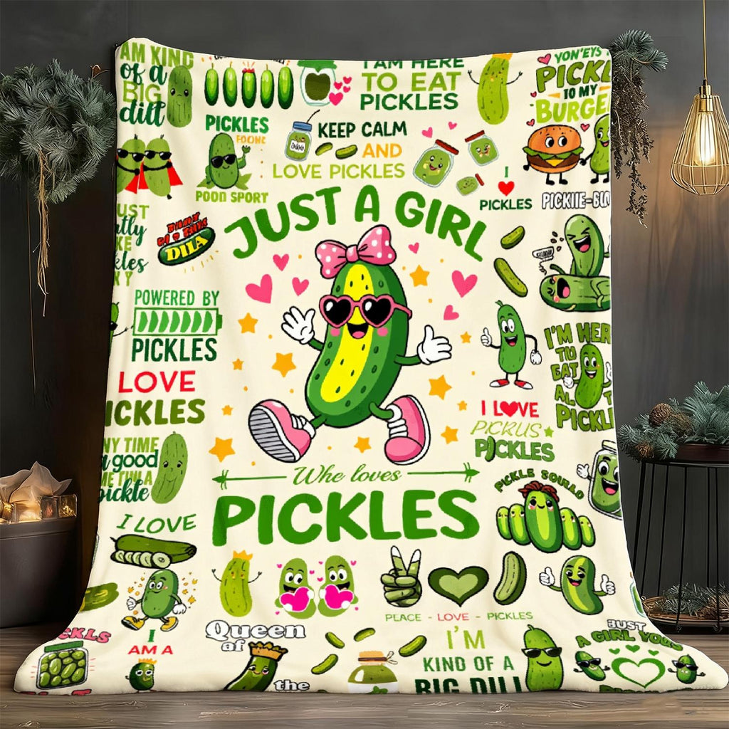 JOOCAR Pickle Theme Plush Blanket - Soft Flannel Comfortable in All Seasons, Cover, Printed with Cute Pickle Pattern, Cucumber and Dill Pattern, Green and White Color Scheme for Room and Travel - Fun Gifts (Pickle Lovers) 1 Birthday Gift