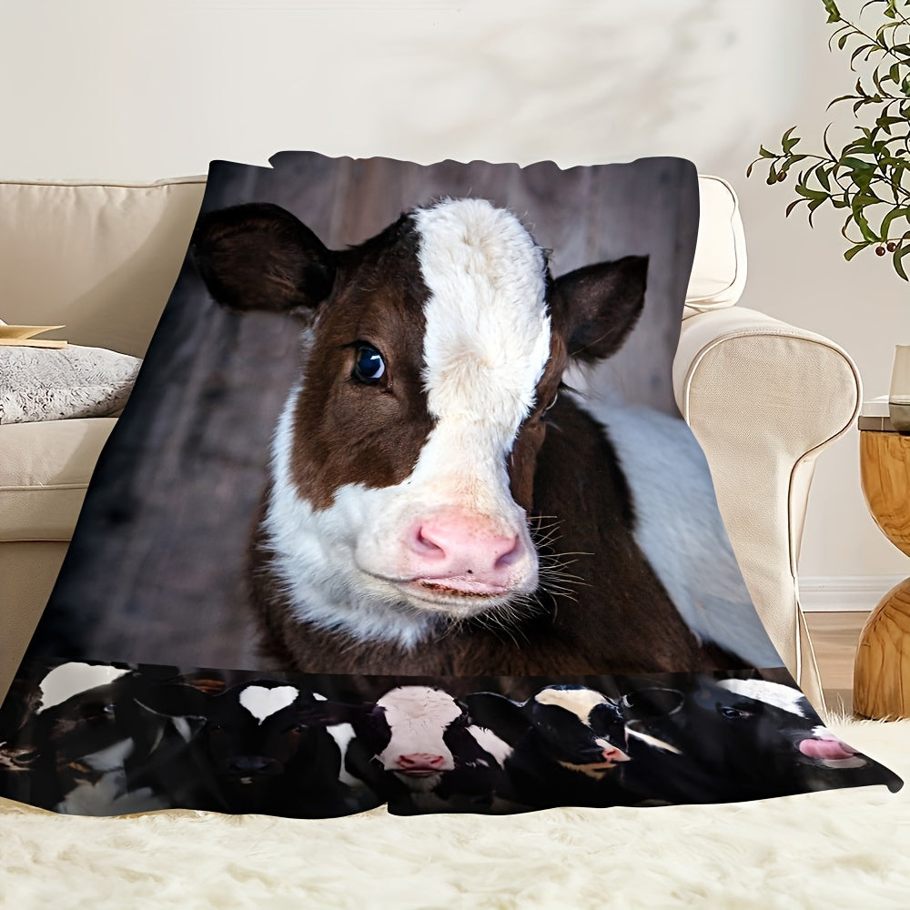 1pc 2D Printed Flannel Cow-Themed Blanket, Featuring an Adorable Cow Print Design—soft, Warm, and Cozy, Lightweight and Durable, Available in Multiple Sizes. Perfect for Holiday Gifts, Living Room Relaxation, Bedroom Warmth, Office Naps