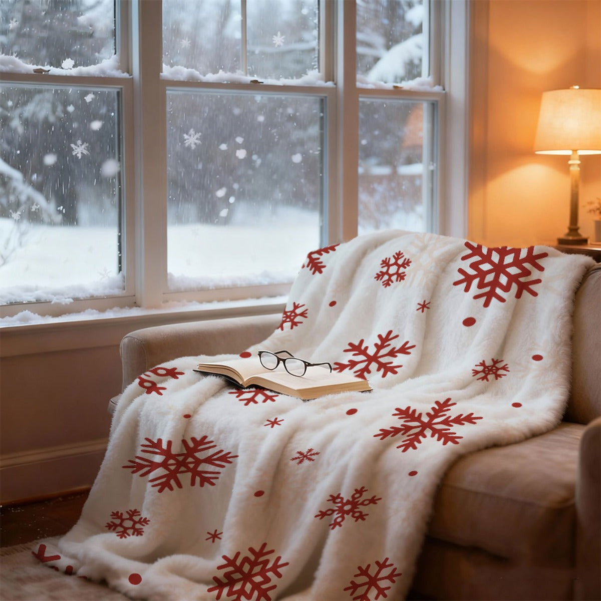 [Warm Style] 1pc Medieval Style Red Snowflake Printed Flannel Blanket - All-Season Comfortable Throw, 200-250Gsm Digital Print, Suitable for Bed, Sofa, Travel - Ideal Gift for Friends And Family