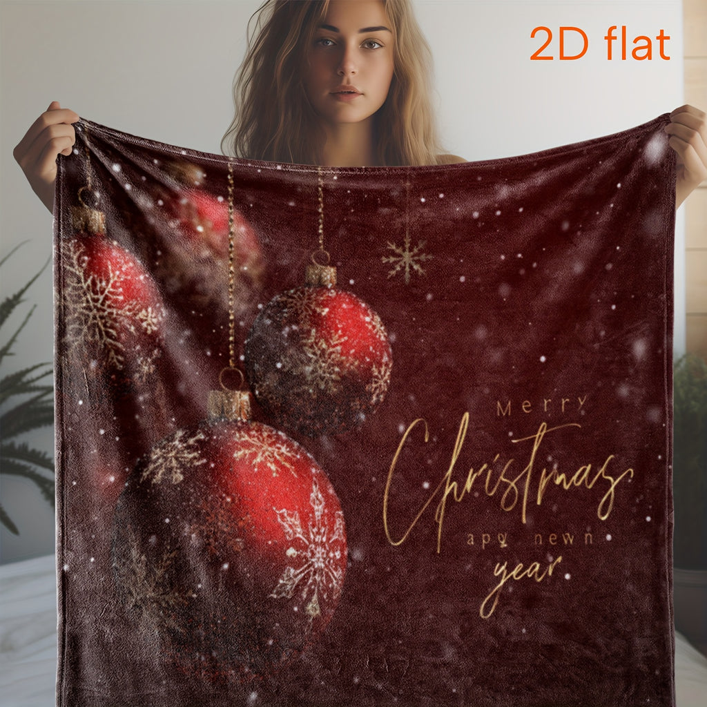1pc Christmas Ball Patterned Blanket, Red Snowflake Print Design, Body Cover Blanket, Soft Fleece Plush Surface, Lightweight And Durable, Multiple Sizes Available, Suitable for Christmas Decoration, Living Room Leisure, Bedroom Sleep