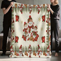 1 Christmas Flannel Blanket Featuring a Snowman, Pine Branches, and Red, Green, and Golden Snowflake Patterns. Soft, Comfortable, and Warm with a Cream-white Base. A Versatile All-season Sofa Throw and Cozy Cover Blanket. Available in Multiple Sizes.