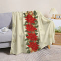 1pc Christmas Red and Golden Floral Wreath with Snowflake Pattern Flannel Blanket, Soft, Comfortable, and Warm, Cream-colored Design, All-season Universal Sofa Throw, Warm Lap Blanket, Multiple Sizes Available, Suitable for Living Room Sofas